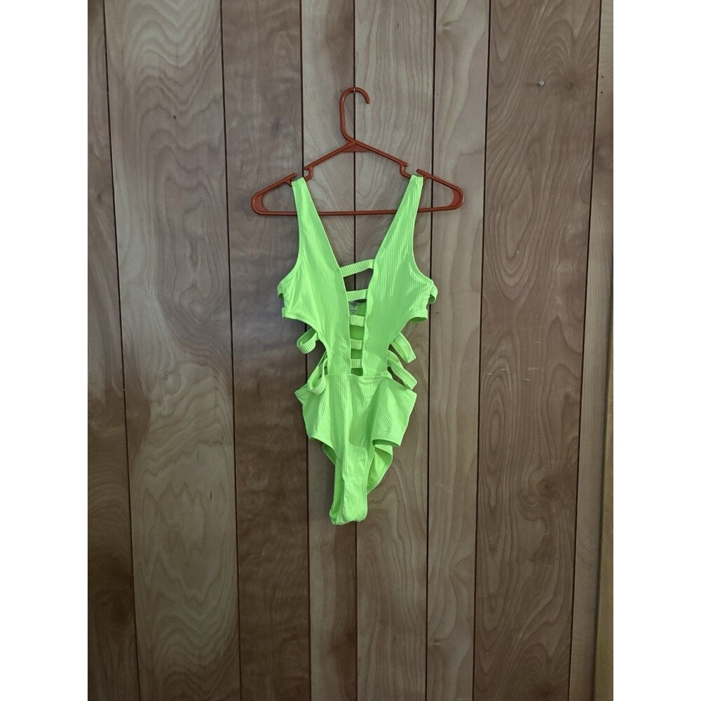 TiniBikini‎ Neon Lime Green Cage Plunge One Piece Swimsuit Size Small
